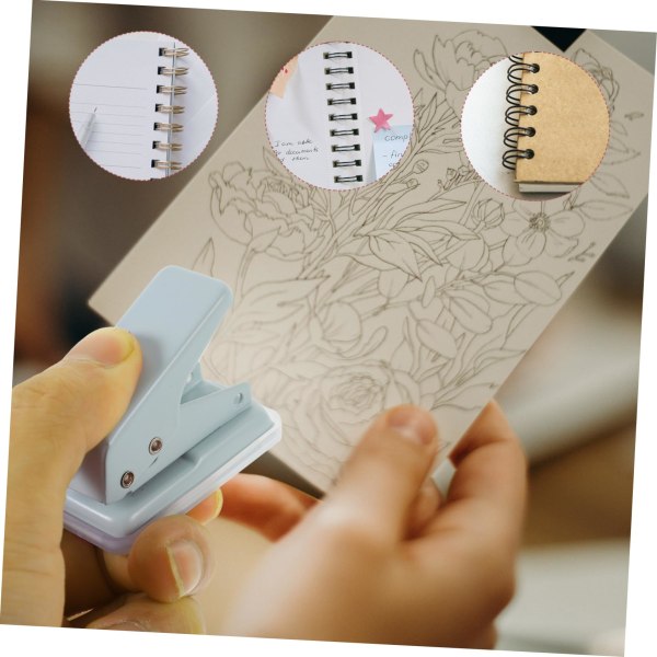 Mini stansverktyg för hål i papper, inre sidstans, stansverktyg för kontor, DIY-stans, kontorsstans för lösblad (ljusblå)