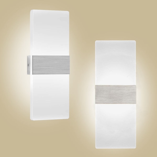 LED-vägglampa för inomhusbruk, 12 W kallvitt 6000 K akrylvägglampa, modern design dekorativ vägglampa för vardagsrum, sovrum, hall, badrum (C