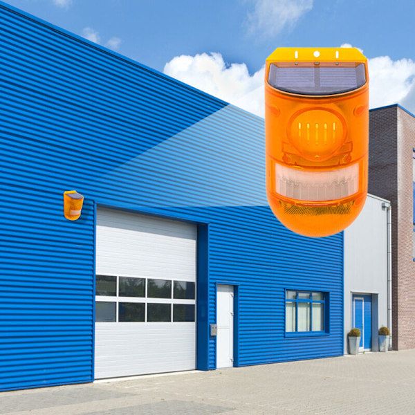 Solar alarm lampe med PIR bevægelsesdetektor, LED stroboskoplys, kraftig 110 db, udendørs, ip65, vandtæt, genopladelig, til gård, lager, co