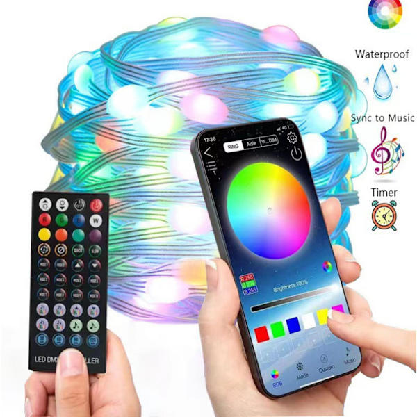 Utomhuslykta mobiltelefon bluetooth punktkontroll magisk färg RGB läderlinje 3 linjer julbelysning