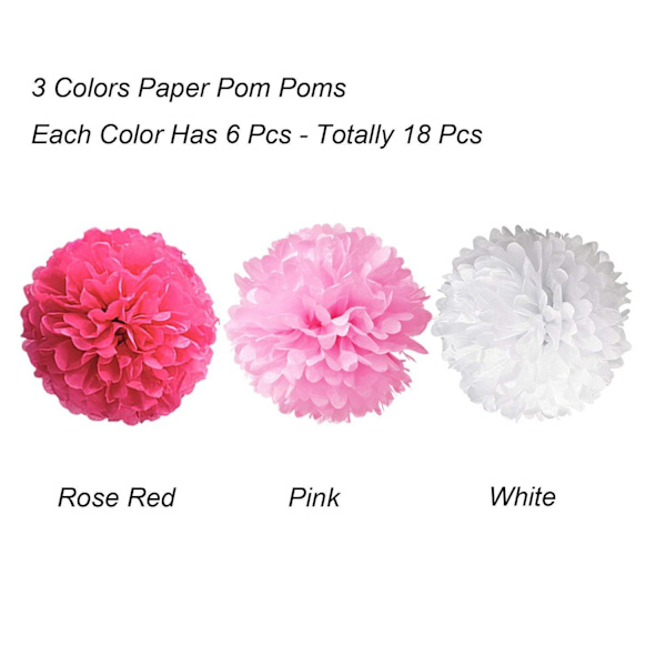 Assortment av 18 rosa, vita och elfenbensfärgade pompom i silkespapper