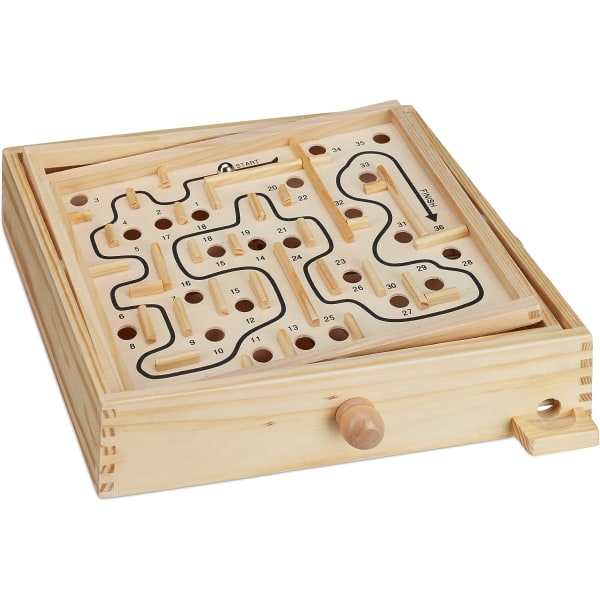 Labyrintspill av tre, med 2 klinkekuler, ferdighetsleketøy, balanse, fra 3