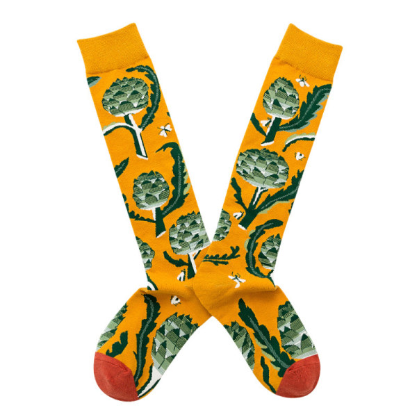 Sokker Par knehøye sokker, bomull, personlig kompresjonssokker, gul blomst