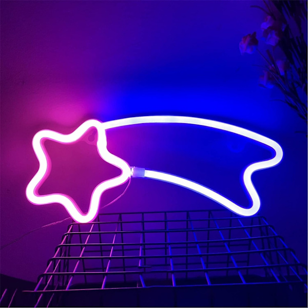 Meteor Neon Ljus Rosa-Blå Stjärna LED Neon Skylt Neon Skylt Vägglampa Neon Konst Dekor USB eller Batteridriven Neon Nattlampa för Sovrum att Lysa upp L