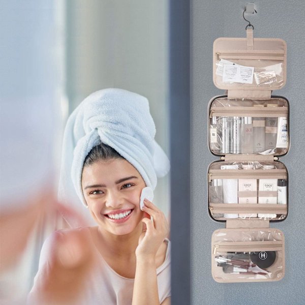Hängande Toalettsakväska för Kvinnor för Makeup, Toalettsaker (Svart)