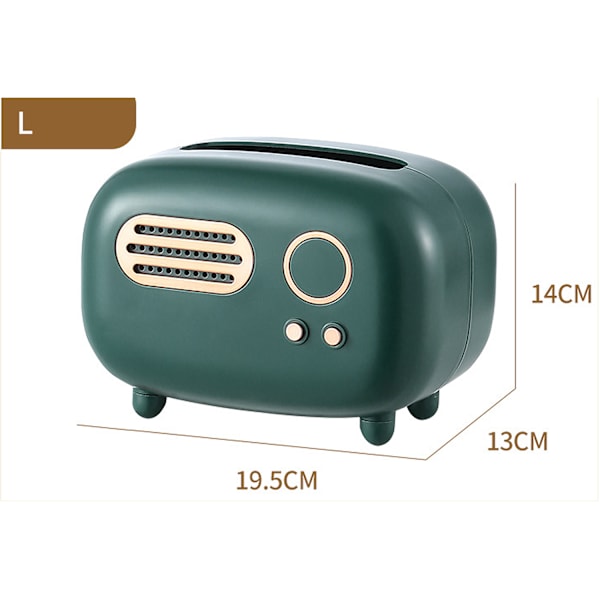 Retro rektangulær servietbeholder, radiomodel, servietbeholder, praktisk og moderne, til kontor, køkken, stue, grøn