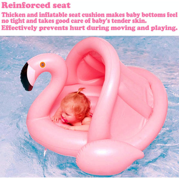 Flamingo Baby Pool Float med Tak, Uppblåsbar Säte Boj Uppblåsbar Barn Pool Spädbarn 6 - 48 Månader Badkar Simbassäng PVC Material (Rosa)