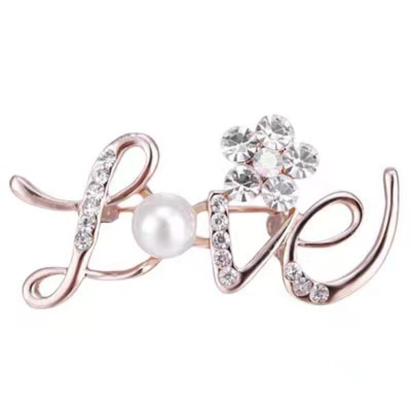 Jewelry Flower Love Letter Brooch Pins With Solid Diamond Rhinestone Pearl