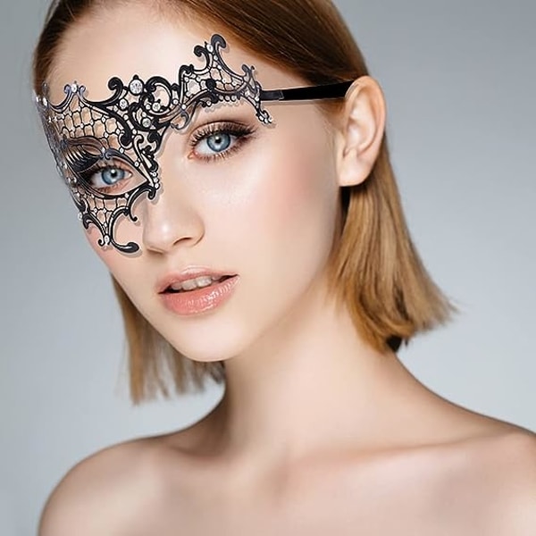 Borra svart - vit Lady of Luck Metallmask Vacker Bekväm Delikat Montering Ansikte Kvinnlig Varghuvud Mask för Fest Karneval Kväll