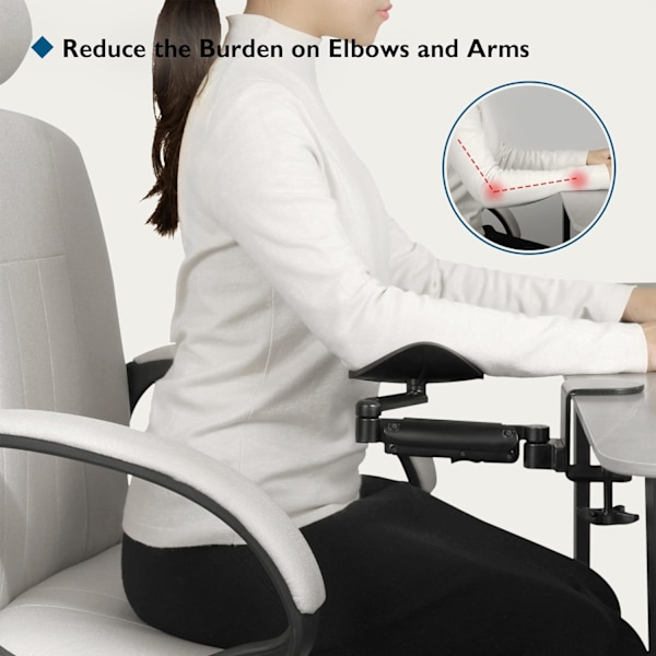Ergonomiskt skrivbordsarmpad, svängbar handledsstödshållare (svart), infällbar
