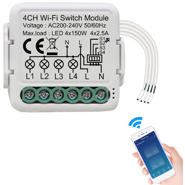 Intelligent smart switching modul Tuya Konverteringsmodul Intelligent indenlandsk switch switching modul med 4 grupper fjernbetjening via applikation til ph