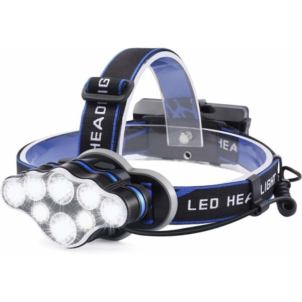 LED-strålkastare med 8 lysdioder, uppladdningsbar, superljus, 8 lägen 13 000 lumen pannlampa, med röda lampor, vattentät, används för arbete, camping, vandring,