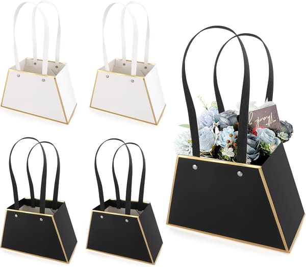 4-pack presentpåsar i kraftpapper för blommor, godispåsar, bärbara vattentäta presentpåsar för blommor med handtag