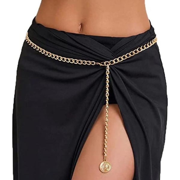 Gold-1 metal chain waist chain coin chain belly pendant gold chain rave bikini waist chain women and girls body jewelry chain