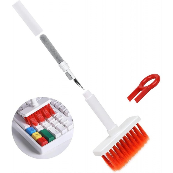 5 in 1 Keyboard Cleaner (White  Red) Multifunctional Computer Cleaning Tool Set Corner Crevice Duster Keycap Puller Multi Brush for PC Laptop Airpods