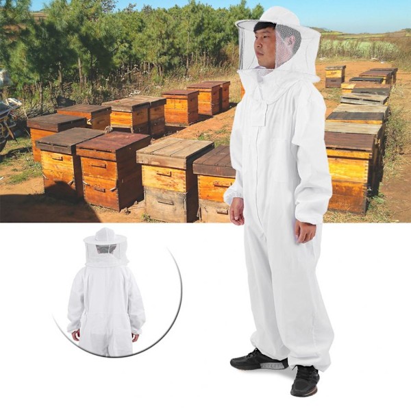 Bi-dräkt XL Professionell Anti Bee Skyddsutrustning med Slöjhuva Fullt Skydd för Biodling Biodlare - Vit