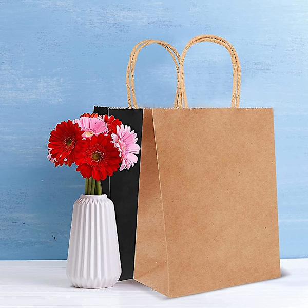 25 Kraftposer, Papirposer, Gaveposer, Kraftposer 21 * 11 * 27 Cm, Gavepose, Sort
