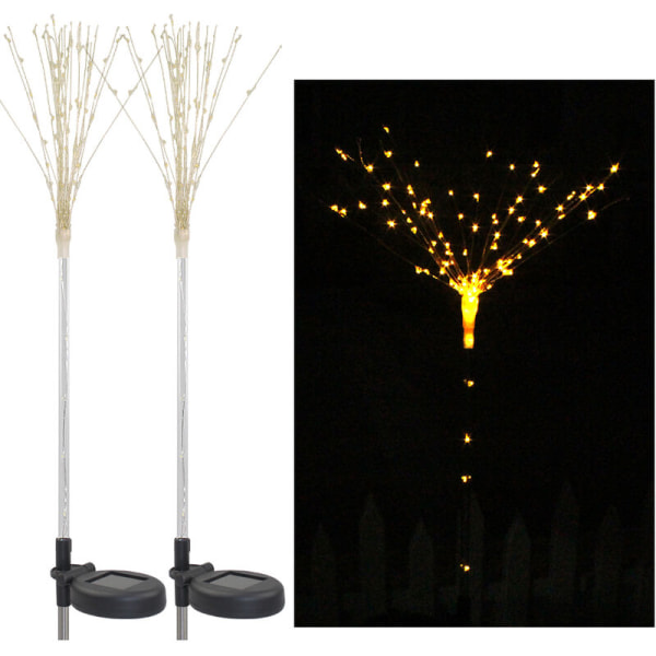 Solar Lampe 2 Pack Solar Fireworks Tree Lights med lyssensor 100-LEDs DIY Shape Garden Dekorativ Lawn Light Pathway Lampe, hvid - hvid