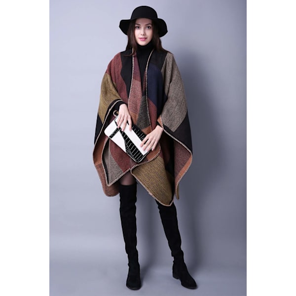 Dame Vintertæppe Sjal Wrap Åben Kappe Kappe Oversized Cardigan Sweater