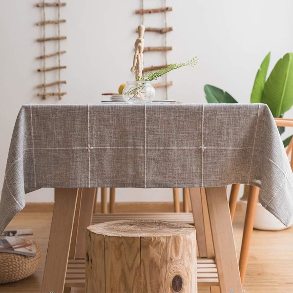 Slitstark bomullslinneduk för rektangulära bord, enfärgad broderad gitterduk för kök, matbord, dekoration (135x135 cm,