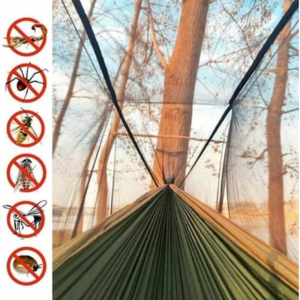 Riippuva riippumatto hyttysverkolla, Ulkopuutarhan riippumatto pressulla, Hammac Riippumatto Tuplariippumatto Riippuva 200 kg Kantavuus (260 x 140 cm) - Camou