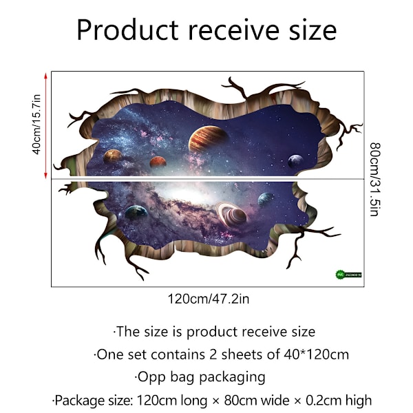 Kosmisk galax väggdekal trasig vägg landskap 3D magisk galax yttre rymden planet klistermärke väggmålning tapet dekoration för hem golv tak