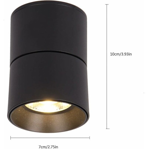 Justerbar projektørspot 7W LED takspotter Taklampe justerbar Vinkel Taklampe Lampe, 360° roterbar (varmhvit 3000k) (svart) Forehill