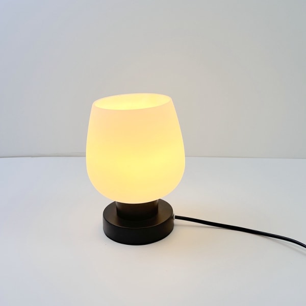 Touch-sengelampe - Moderne lille lampe til soveværelse, stue, natbord, bordlampe med hvid opalglasskærm, varm LED-pære, 3-vejs dæmpning