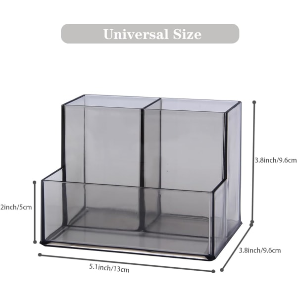 Pen Holder, Clear Acrylic Makeup Brush Holder, Desk Pen Holder with Note Holder and 3 Compartments (Black)