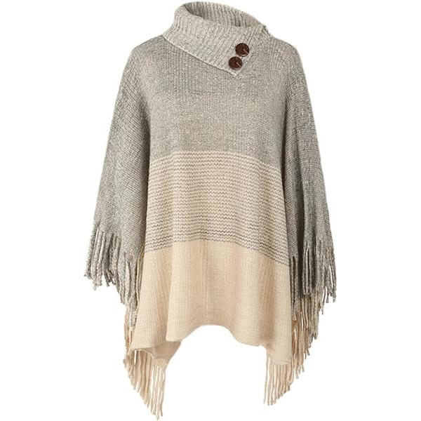 Kvinnors poncho sjal halsduk överdimensionerad vinter halsduk stickad poncho pullover varm(aprikos)