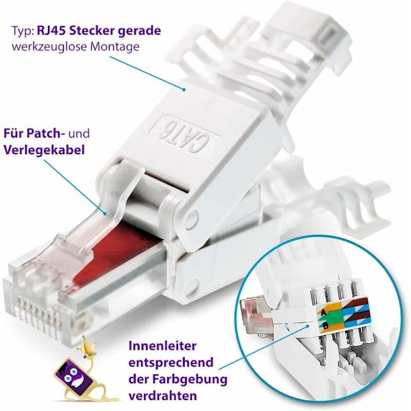 RJ45 Cat6 Cat5 LAN Nettverks Patch Kabel Plugg Verktøyfri Montering Krympeplugg 4 Pakning Verktøyfri RJ45 CAT6 Kobling
