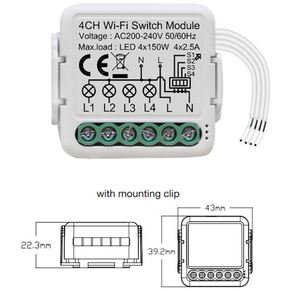 Intelligent smart switching modul Tuya Konverteringsmodul Intelligent inhemsk switch switching modul med 4 grupper fjärrkontroll via applikation för ph
