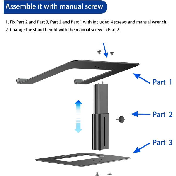 Kannettava tietokoneteline, ergonominen kannettava tietokoneteline, alumiininen kannettava tietokoneteline, yhteensopiva Air, Pro, Dell, HP, Lenovo 10-17 tuuman (metalliharmaa)