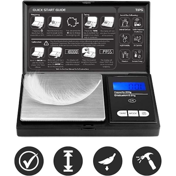 Digital Fickvåg - 200g x 0.01g - Svart