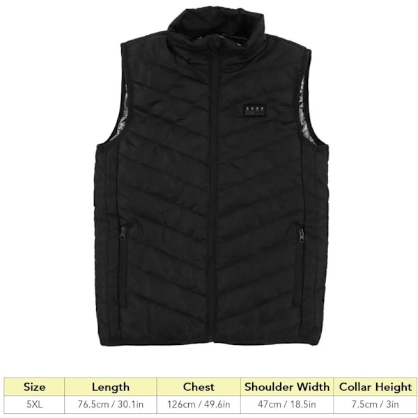 Letvægts Opvarmet Vest til Mænd, Smart Genopladelig Elektrisk Opvarmet Vest, Vandtæt Unisex Elektrisk Opvarmet Vest (5XL, 76.512647cm)