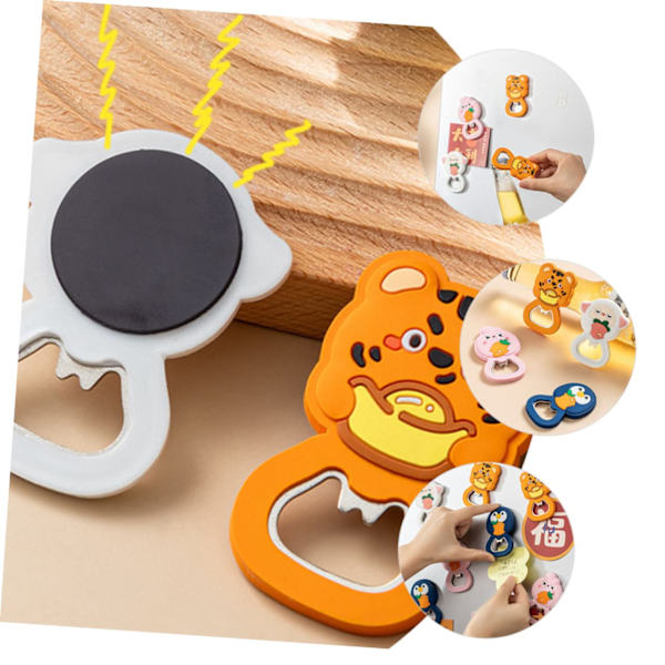 2-pack Cartoon Cap-öppnare Soda Can-öppnare Flask Cap Catcher Dryckesflasköppnare Kylskåp Silikon Rostfritt Stål Magnetisk Flasköppnare