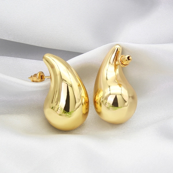 Øredobber - Dame Tåredråpe, Tykke Gull Hoop Lette Hule Åpne Dråpe Øredobber, Pop Oversized Statement Pierced Polish, Hypoallergeniske