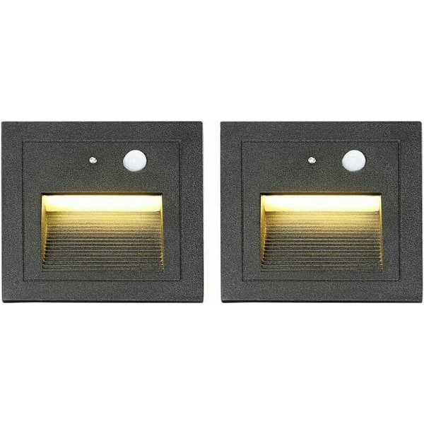 Pinta-asennettava spottivalo seinään ja kattoon, 2 kpl LED-seinävalaisin 3W, seinälamppu, valaisin, liiketunnistin, sisäänrakennettu valo, portaikko, lumen, eteinen, 2800k l