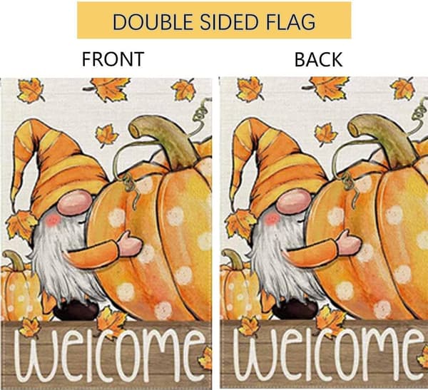 Nisse Ahornblad Græskar Tryk Flag Linned Dobbeltsidet Efterår Thanksgiving Have Flag