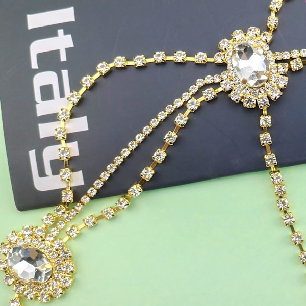 Kvinnors Rhinestone Huvudkedja Bohemian Kristall Tiara Ros Guld Bröllop Hår Tillbehör Gåvor för Brud Brudtärna Flickor Fest Tiara (Guld)