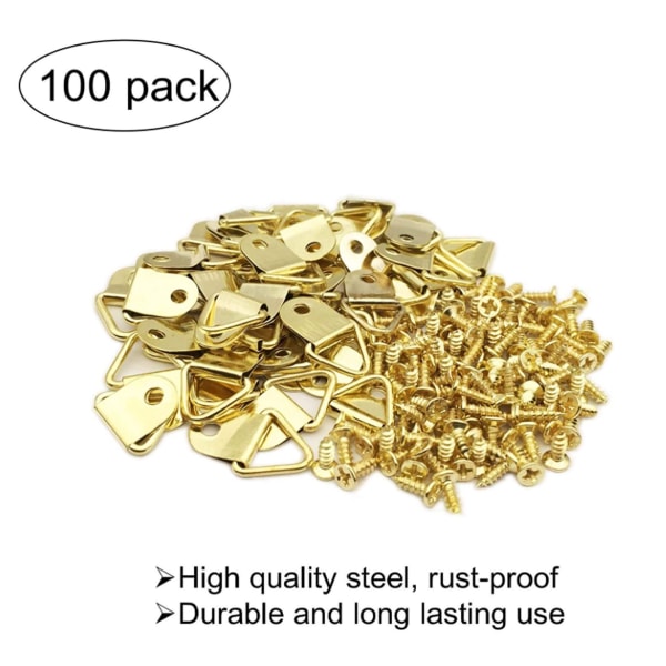 Gold-Hook D Set om 100 Tavlor Hängare Kit Rostfritt Stål Tavla Ram Fästelement Tavla Hängare Krokar Tavla Hängande Spegel Krokar Blandade Tavla