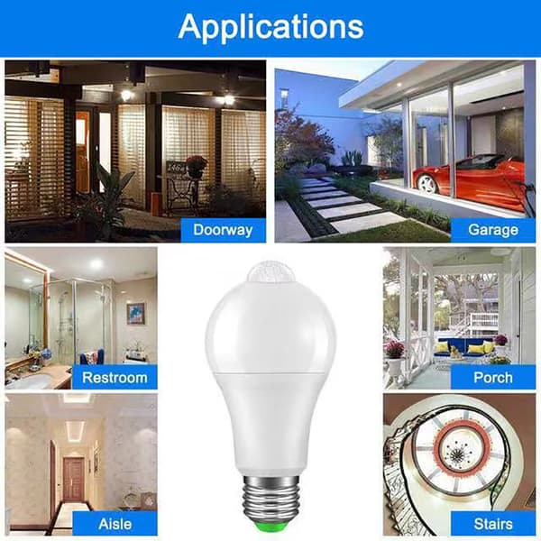 LED-pære E27 12W PIR-sensor energisparende lampe 3500K varm hvit for inngang