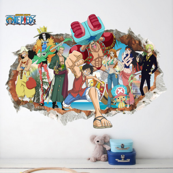 Ødelagt vegg klistremerke barnerom hjemmedekor One Piece 3D utsikt veggmaleri kunst barn veggklistremerke anime plakat