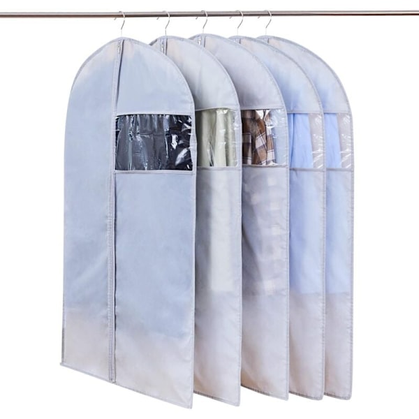 5 stk. Covenant klesskap Gjennomsiktig vindu synlig Beskytter hengende klær Støv Støvmidd Midd 60x120cm grå grå