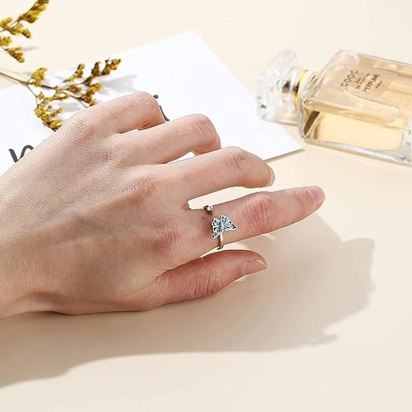 (Sølv) S925 Sterling Sølv Ring Justerbar Åbning Drejelig Ring Angstlindringsring Sommerfugl Drejelig Ring