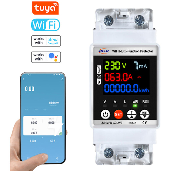 Tuya Wifi Skyddande Automatisk Återinkoppling Intelligent strömbrytare enfas digital display återställningsbrytare Justerbart spänningsskydd mot