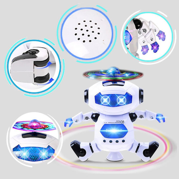 360 krop roterende dansende robotlegetøj med LED-lys, der blinker og musik, elektronisk børnerobot