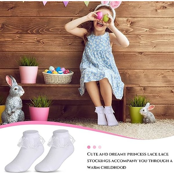 3 par blonde blonderte ankelsokker, hvite, jenter 5-7 år