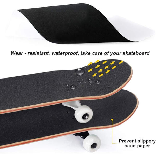 Professionel PVC Skateboard Skridsikker Klistermærke Sandpapir (Sort, Længde 110cm Bredde 27cm) Boblefri Elektrisk Scooter Perforeret Dæk Reservedele