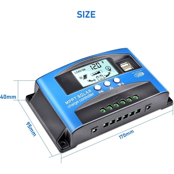 30A MPPT Solar Charge Controller 12V/24V Auto Fokus Overvågning Solpanel Regulator med LCD Display Dobbelt USB Port